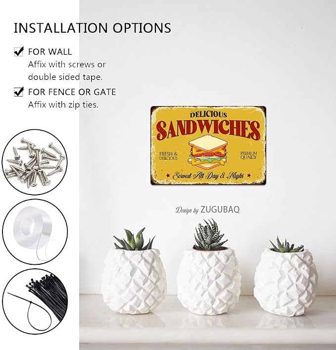 Sandwiches Tin Signs Vintage Metal Sign Funny Food Art Printing Poster Wall Decor for Home Kitchen Bar Restaurant Cafe Pub Indoor Outdoor 12x8 Inch Hanging Plaque - Image 5