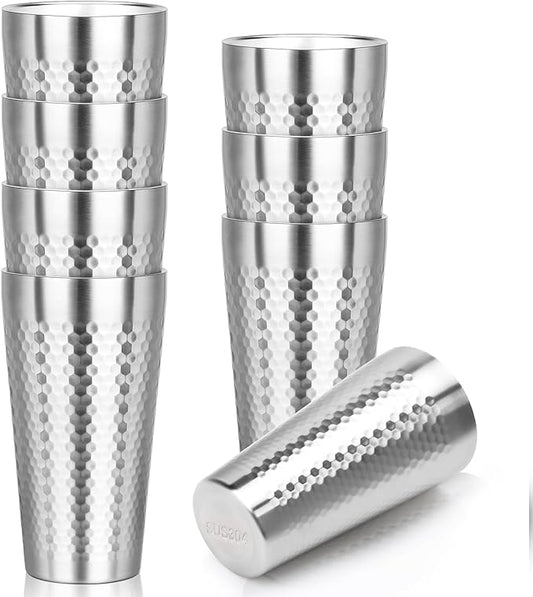Metal Cup, 19 oz Insulated Tumbler, 8 Pack Double Wall Unbreakable Stackable Water Tumblers Premium Insulated Stainless Steel Cups Drinking Glasses for Home Travel Camping Outdoor
