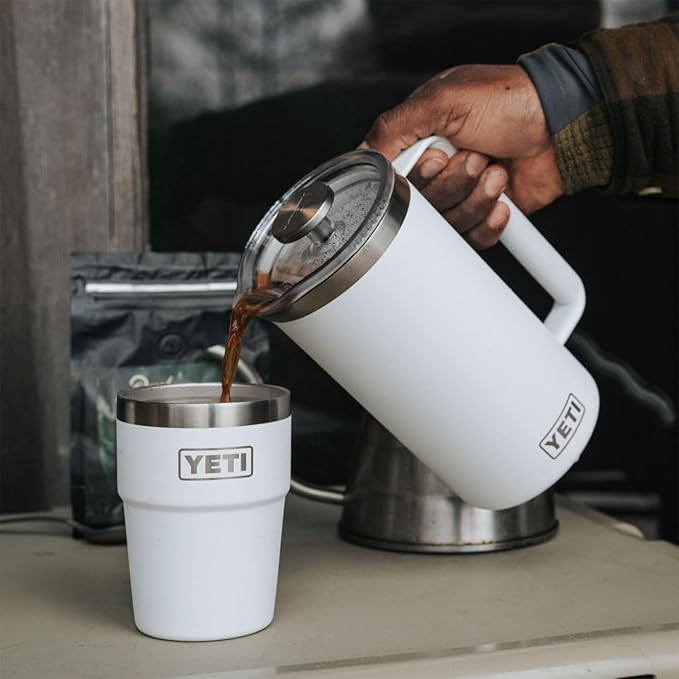 YETI Rambler 34 oz. French Press Coffee Maker, (1) 16 oz Travel Bottle, Stainless Steel, White