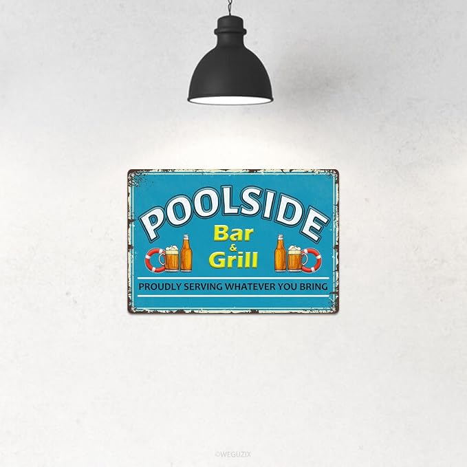 Poolside Bar and Grill Sign Decor Swimming Pool Decorations Outdoor Durable Metal Signs Plaque for Beach Home Bar Pool Deck Backyard Fence Walls 12X8 Inch Aluminium Hanging Plaque - Image 4