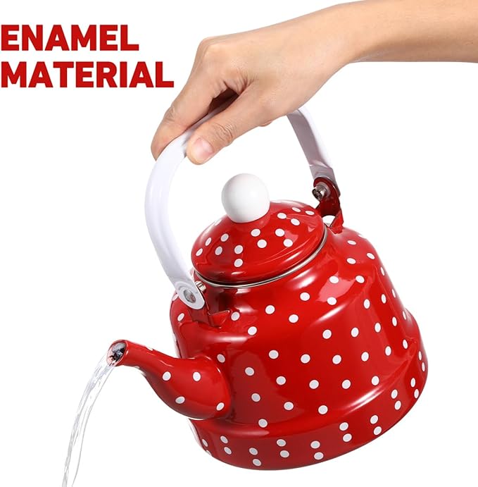 1.8 Quart Vintage Tea Kettle,Enamel Tea Kettle with Handle Cute Stovetop,Enamel on Steel Water Coffee,Colorful Hot Water Kettle for Home Kitchen Decor, No Whistling