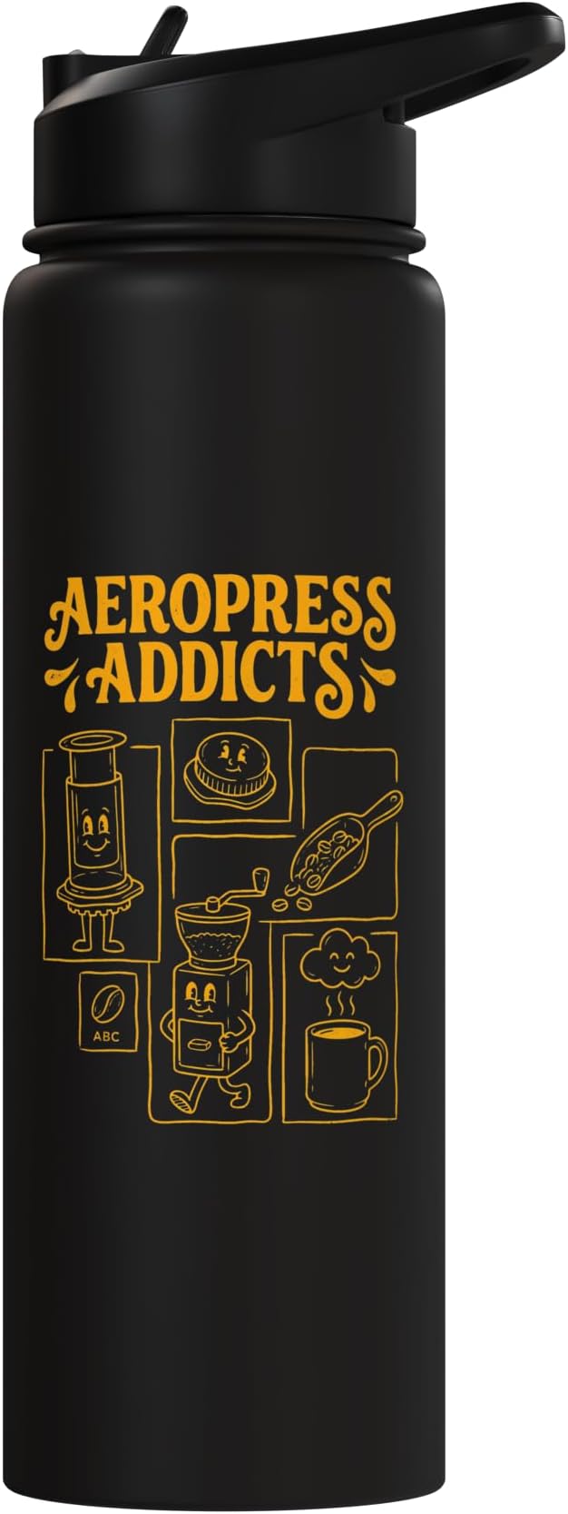 Kawaii Coffee Brewing Characters Shirts AeroPress Addicts Stainless Steel Insulated Water Bottle