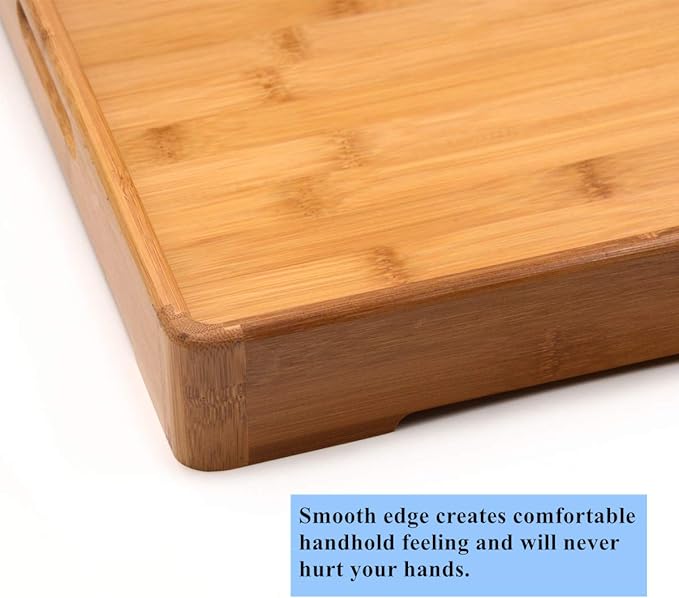 Bamber Large Bamboo Serving Tray Decorative Coffee Tea Platter 18 x 13 x 1.2 Inches