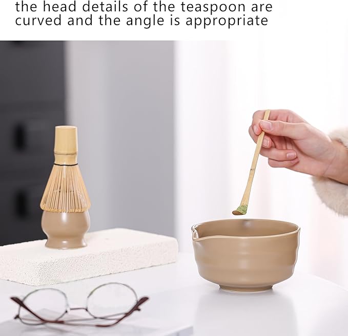 Matcha Tea Set – Traditional Japanese Ceremony Kit with 18.5OZ Ceramic Bowl, Bamboo Whisk, Scoop, and Holder – Ideal for Authentic Matcha Preparation and Gifting (Mocha Brown)