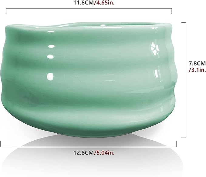 Ceramic Matcha Bowl, Handmade Japanese Green Tea Cup,Matcha Whisk Bowl For Ceremony Chawan 500ml 17oz (Light greenish blue)