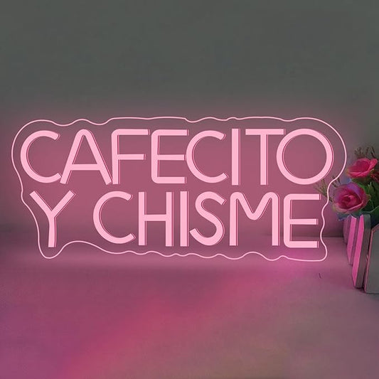 Cafecito Y Chisme Neon Sign for Wall Decor Dimmable Cafecito Y Chisme Sign Mexican Gifts Led Neon Light Sign for Bedroom Coffee Lover Gifts Home Kitchen Decoration