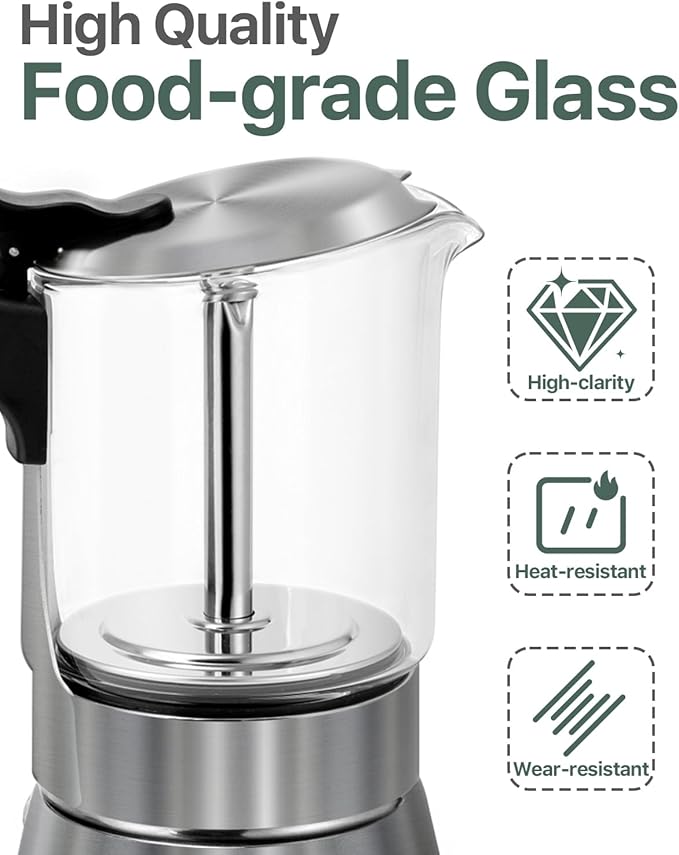 Grasseed Crystal Glass-Top Moka Pot, Polished Stainless Steel Stovetop Espresso Maker for Italian Coffee, Gift for Coffee Lovers - 9 Cup/360ml/12.6oz