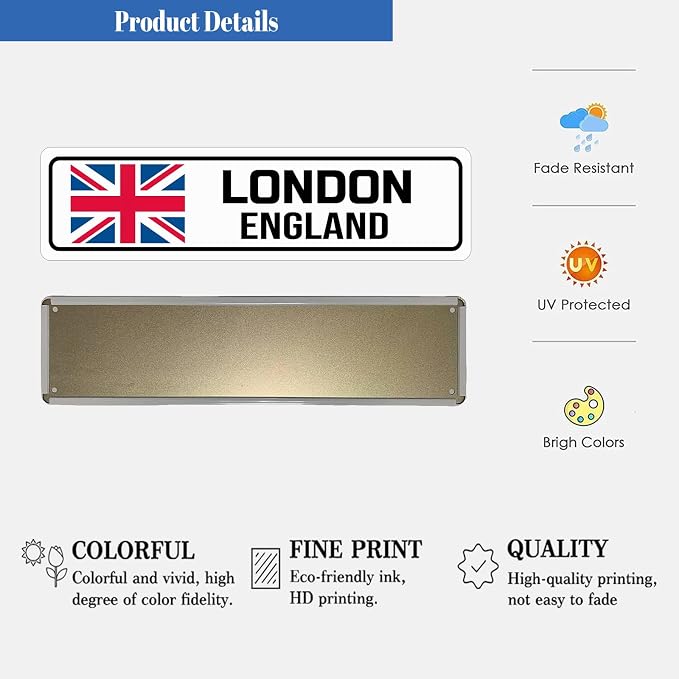 London England Sign Man Cave Metal Tin Signs Street Road Sign for Cafes Bar Pub Beer Club Wall Home Decor 16X4 Inches - Image 3