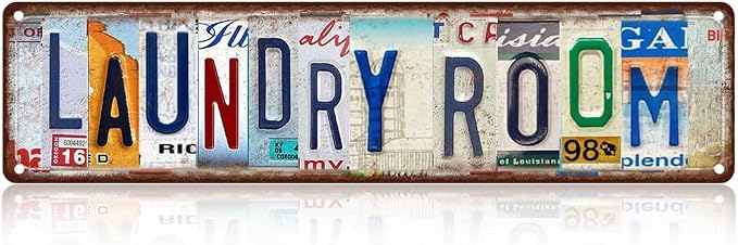 Vintage License Plate LAUNDRY ROOM Sign – 16x4 Inch Rustic Tin Wall Décor for Laundry Area, Utility Room, Farmhouse, Mudroom or Home Washroom by SARAHEVE
