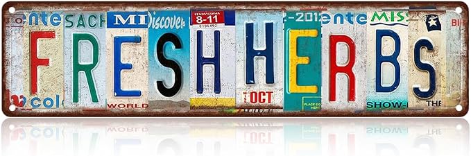 Fresh Herbs Metal Sign - Vintage Aluminum Tin Plaque 4x16 Inch - Kitchen Garden Cafe Wall Decor– Vintage Kitchen Wall Sign by SARAHEVE
