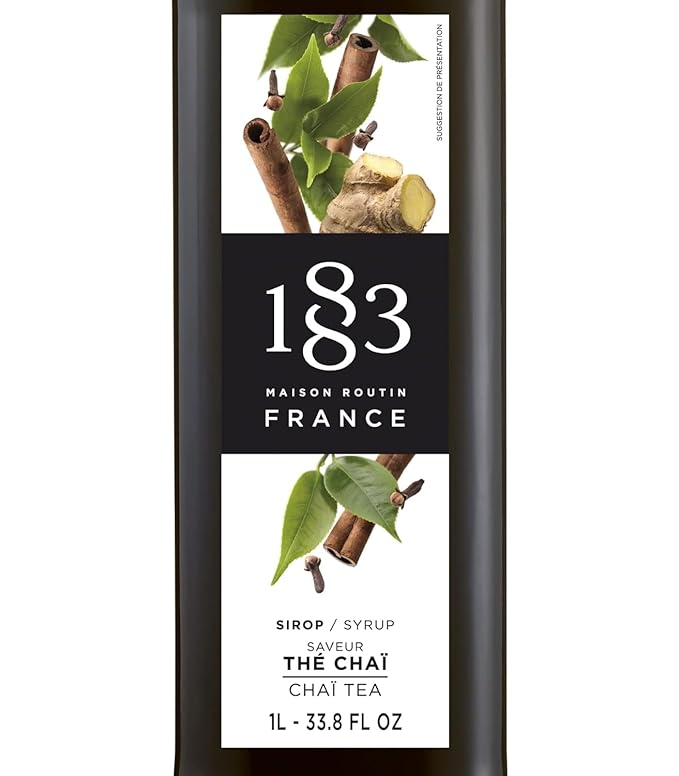 1883 Chai Tea Syrup for Coffee & Drinks, Made in France, 1 Liter Plastic Bottle