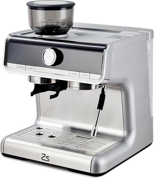 Stainless Steel Espresso Maker with Milk Frother - Coffee Machine 20 Bar Pressure, 2.8L Water Tank, Barista Kit, for Latte, Cappuccino, and Macchiato,Silver