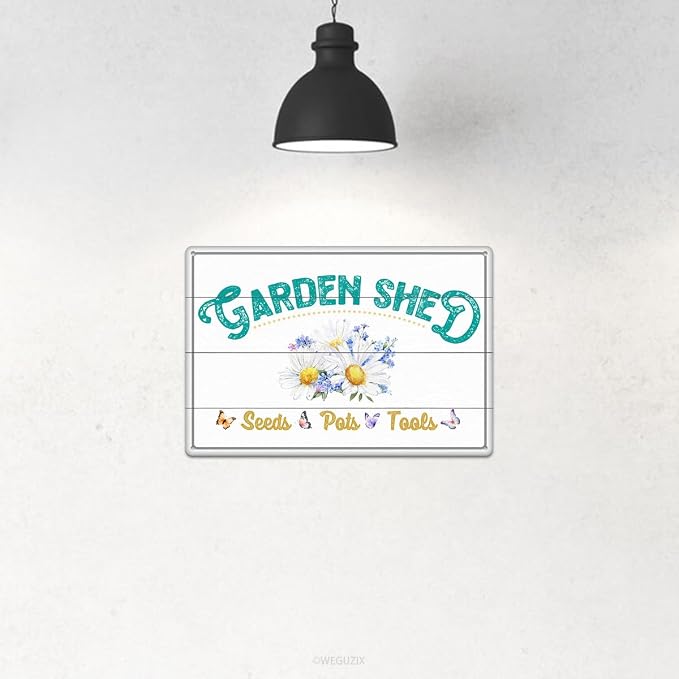 Garden Shed Sign Retro White Wood Grain Art Print Poster Wall Decor Vintage Garden Metal Signs Outdoor Home Bar Kitchen Cafe Farmhouse 12x8 Inch Aluminium Hanging Plaque - Image 4