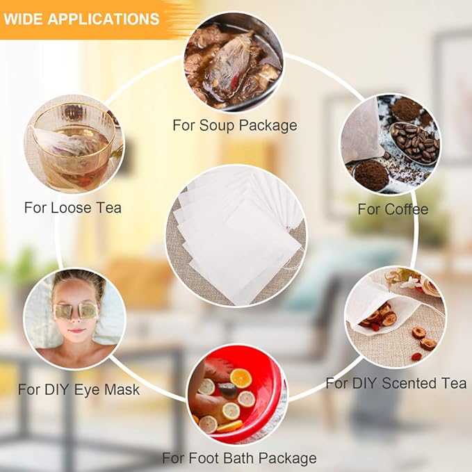 100PCS Tea Filter Bags, Disposable Tea Bags for Loose Leaf Tea, Drawstring Empty Tea Infuser, BetyBedy Tea Steeper, Natural Wood Pulp Paper Material, 1-Cup Capacity（3.15 x 3.94 inch）