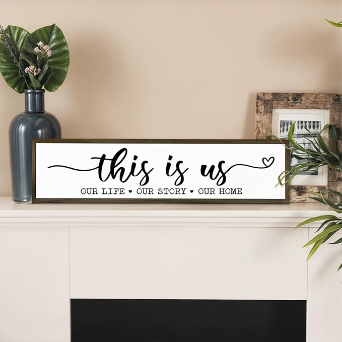 Home Signs Wall Decor, Vintage Wooden Wall Plaque, Farmhouse Home Decors for Table Shelf, Master Bedroom Decor, Living Room Decoration, Framed Wooden Box Sign, This is Us Sign 17.8x4x1.2 inches - Image 5