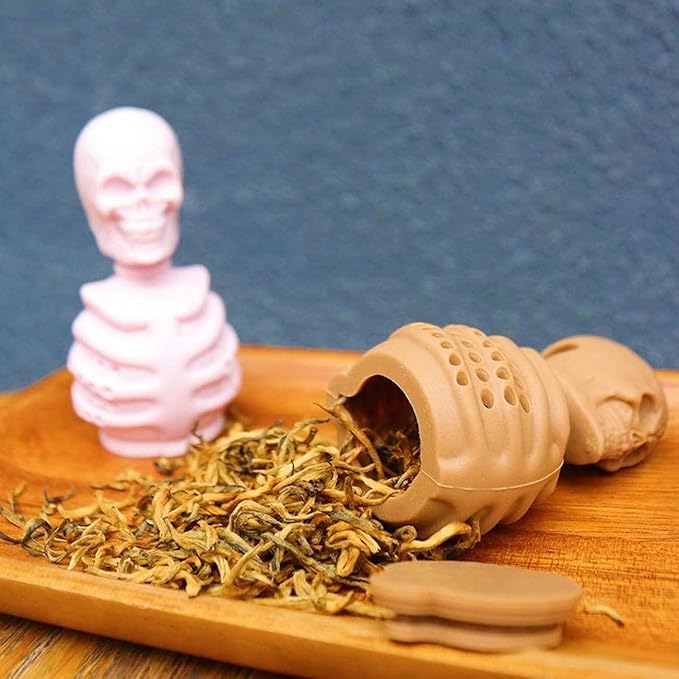 2 Skull Tea Infusers for Loose Tea, Food Grade Silicone Hot Tea Strainers for More Enjoyable Tea Times with Friends and Family(Black and Pink)