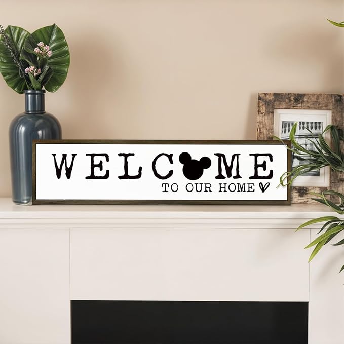 Welcome Home Decoration Sign, Farmhouse Decor for Front Door, Rustic Porch Sign, Table Shelf Wall Decor Art, Housewarming Gifts, Disney Lover Home Decors, Welcome to Our Home Signs 17.8x4x1.2 inches - Image 5