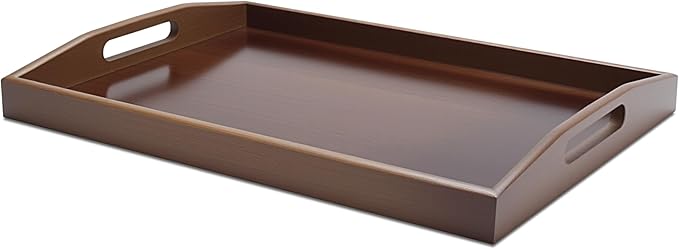 Bamboo Tray with Handles, 15.7"x11.4"x2" Medium Serving Tray for Ottoman Coffee Table, Bamboo Tray for Home Decor, Dining, Bar