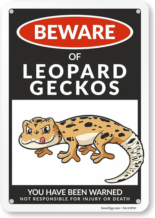 SmartSign Funny Beware Of Leopard Geckos Warning Sign - 10"x7", 40 mil Laminated Rust-free Aluminum - Metal Signs for Wall Decor, Bathroom, Outdoors, Patio, Gifts, Cafe - Geckos Theme, Made in USA by SmartSign