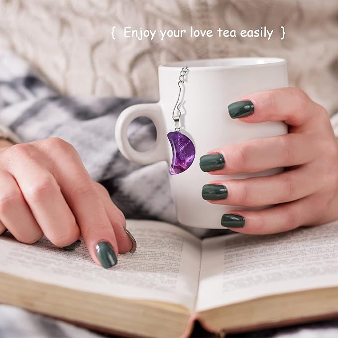Cunhill 4 Sets Loose Tea Infusers Stainless Steel Teaballs Cute Tea Strainers Steeper Filters with Crystal Stone Pendants and Drip Tray Teacups Accessories(Cute Style)