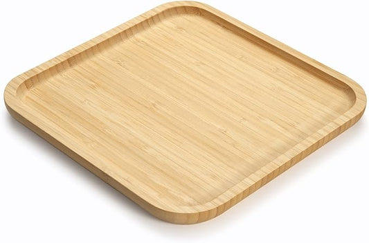 Bamboo Plates, Square Wood Serving Platter, Wooden Serving Tray, Charcuterie Serving Board, Cheese Board (9.8 inch)