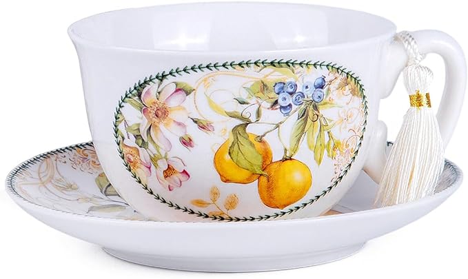 STP GOODS Bone China Tea/Coffee Cup and Saucer in Gift Box Fine Bone China Coffee Cup with Saucer Tea Cup Set of One (Lemon)