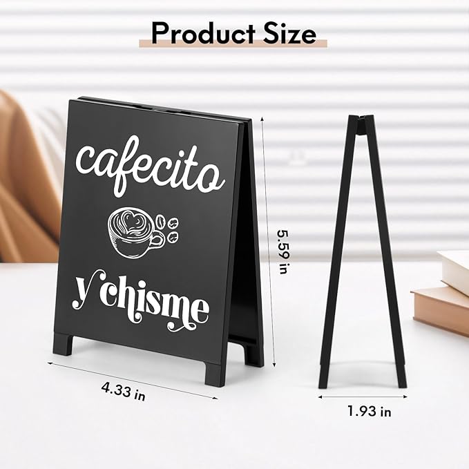 Cafecito Y Chisme Desk Decor Sign Retro Coffees Shop Table Display for Coffee Station Home Office Kitchen Bar Cafe Counter Bookshelf Christmas Gift for Coffees Lovers Barista Friends
