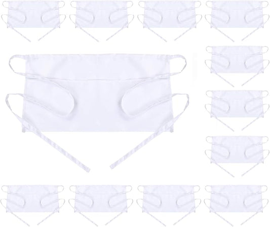 BOHARERS Waist Apron with 3 Pockets 12 Pack - White Waitress Server Short Apron