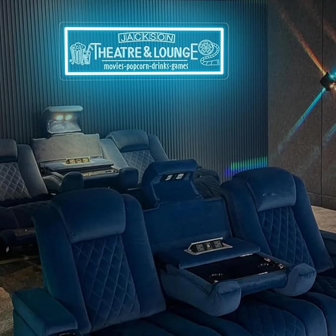 Custom Theatre & Lounge Neon Sign, Personalized Home Theater LED Neon Light, Movie Room Decor Neon Sign for Wall, Game Room, Man Cave, Home Cinema, Birthday & Housewarming Gift