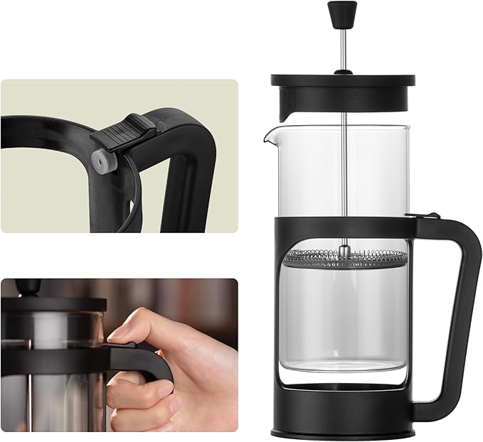 French press, borosilicate glass French press coffee maker, 3 layer stainless steel tea press,34oz large french press, suitable for home, office, kitchen, travel, fashion black