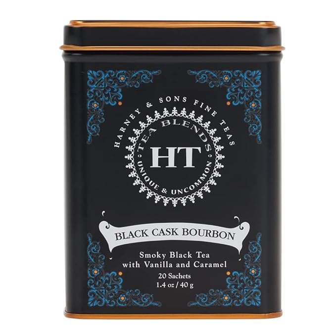 Harney & Sons Black Cask Bourbon Tea, 20 Sachets of Smoky Lapsang Black Tea with Light Caramel Flavors