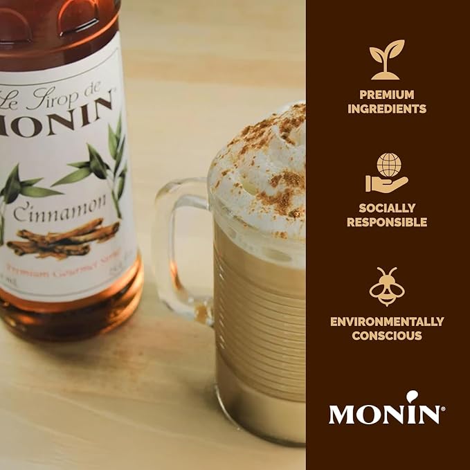 Monin - Cinnamon Syrup, Sweet and Spicy Taste of Cinnamon, Versatile Flavor, Natural Flavors, Great for Coffees, Cocoas, Ciders, and Cocktails, Non-GMO, Gluten-Free (1 Liter) - Image 4