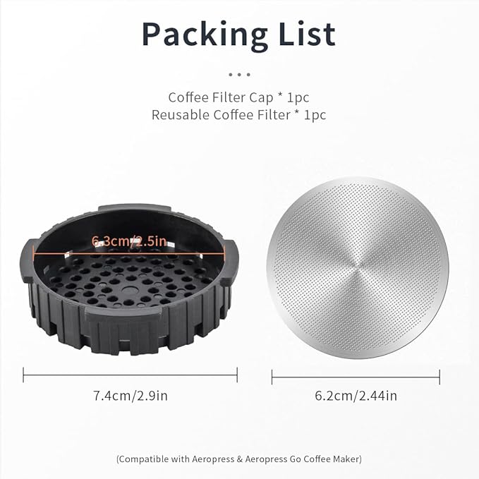 CAFEMASY Reusable Metal Coffee Filter with Replacement Filter Cap Set Compatible with Aeropress Original Go Coffee Espresso Maker