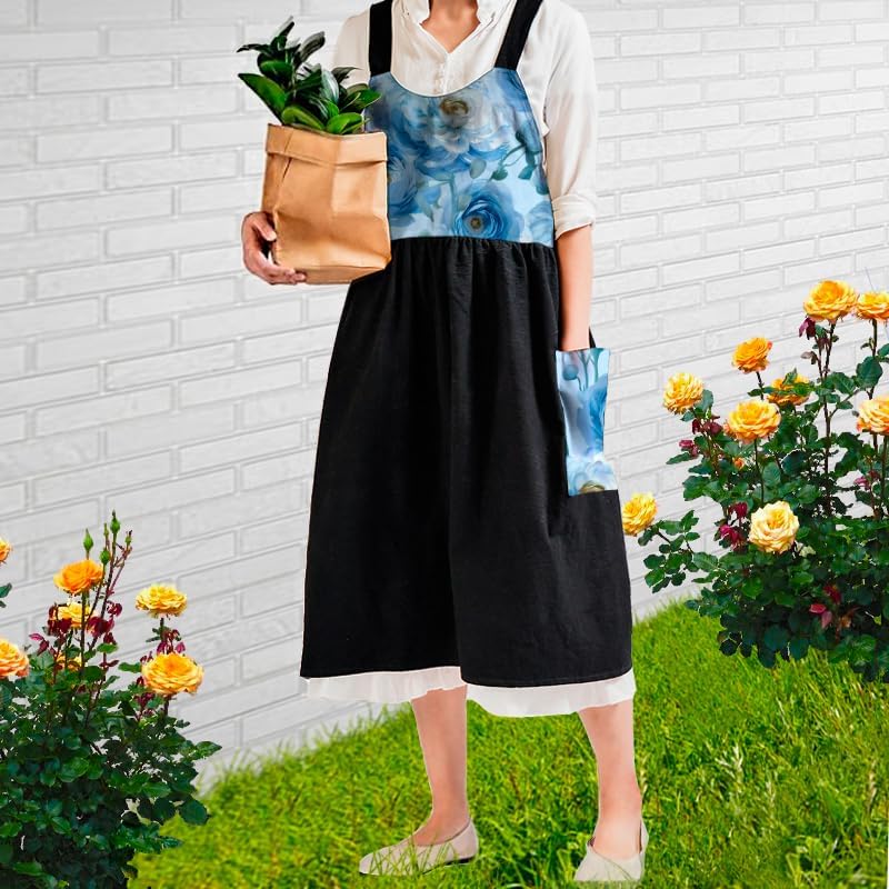 Uaussi Cotton Linen Apron Cross Back Work Apron for Women with Pockets Pinafore Dress X Cross Halter Apron for Chef Gardening - Image 5