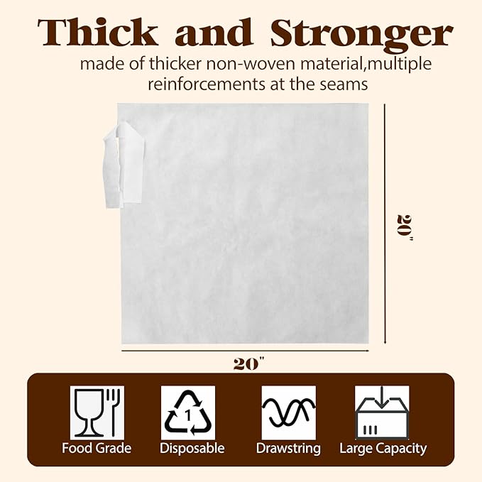 100 Pack Commercial Cold Brew Coffee Filters, 20" x 20" Cold Brew Bags with Drawstring for Commercial Cold Brew Coffee Makers and 5 Gallon Buckets, Brew Up to 5 lbs Coffee