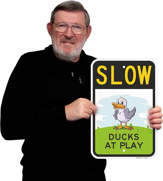 SmartSign Slow Ducks At Play Funny Animal Sign - 12" x 18", 63 mil Laminated Rustproof Aluminum Metal, Pre-Drilled Holes, For Gift, Yard, Cafe, Room Decor, Outdoor, Made in USA - Image 2