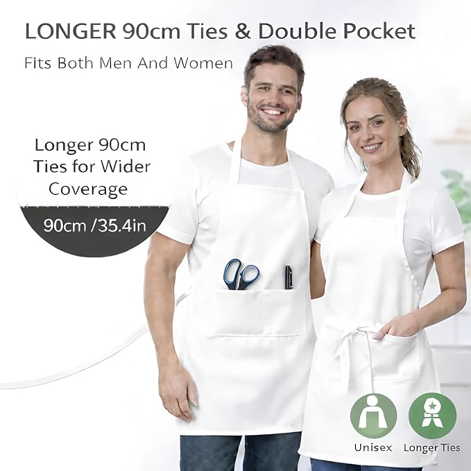 8 Pack Aprons Bulk with Pockets, Unisex Apron with Extra Long Ties for Chef, Cooking Classes, Painting, BBQ - Image 4