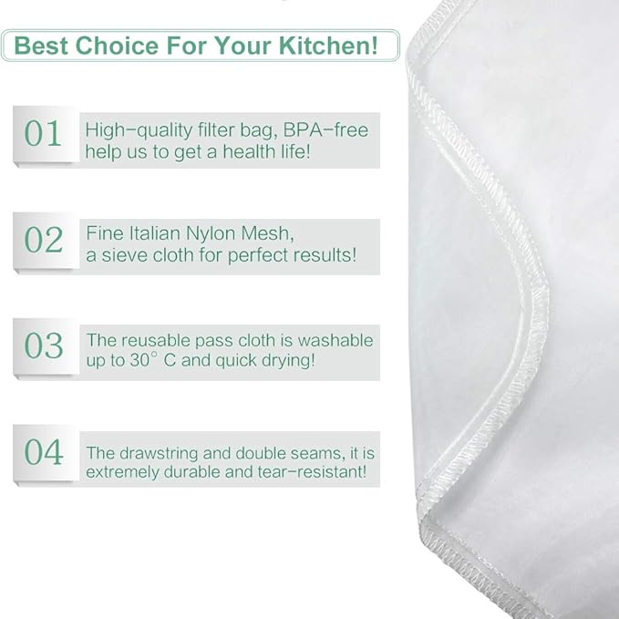 Nut Milk Bag Reusable 3 Pack Food Strainer Nut Bags for Straining Almond/Soy Milk Greek Yogurt Professional for Cold Brew Coffee Tea Beer Celery Juice Fine Nylon Mesh(8"x12"/10"x12"/13"x13")