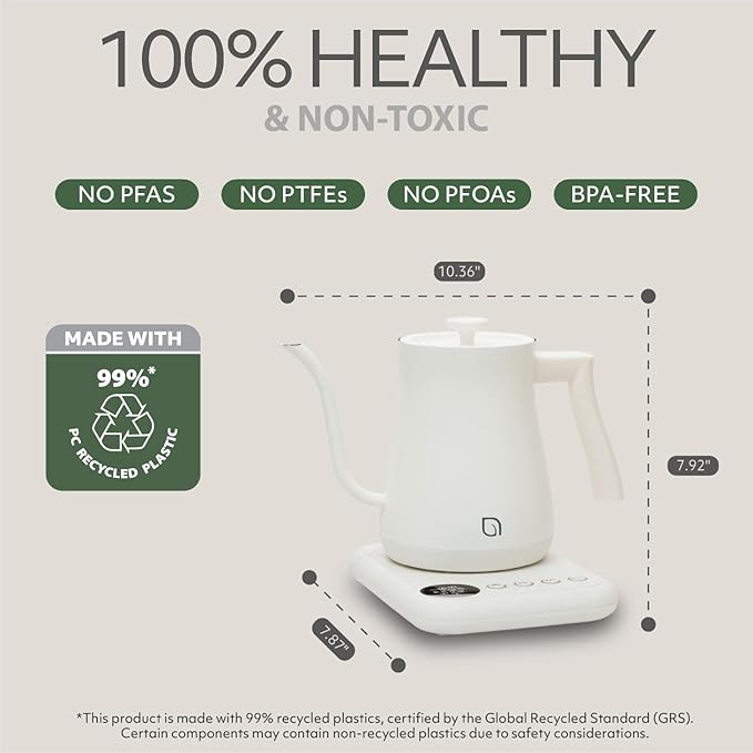 WILLOW ECO SERIES Gooseneck Electric Kettle with 5 Temperature Presets and Keep Warm Feature, 1L Pour Over Kettle for Coffee & Tea, 1200W Quick Heating with 100% Stainless Steel Interior Water Heater