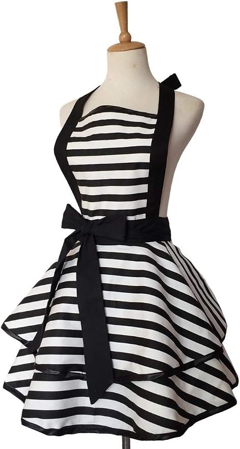 Hyzrz Lovely Handmade Cotton Retro Aprons for Women Girls Cake Kitchen Cook Apron for Mother's Gift (Black) - Image 2