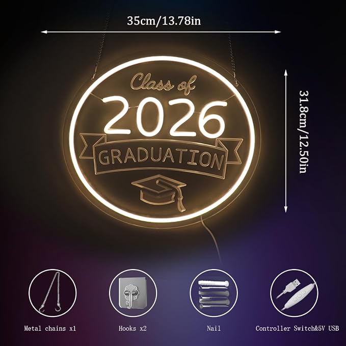 "Class of 2026" Graduation Cap Light - Official & Celebratory LED Wall Sign for Dorm, Grad Party, Study Space or Gift, Dimmable USB, Proud Keepsake for the Graduate & Their Supporters - Image 5