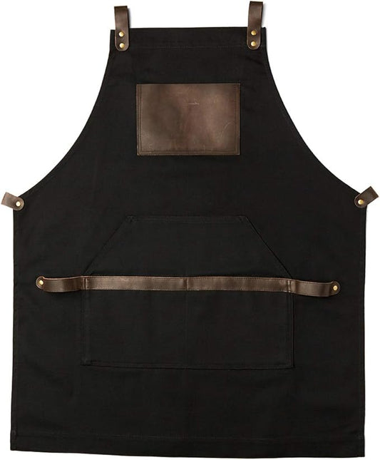 OleksynPrannyk Work Apron in Non-Waxed Canvas with Cross Straps Adjustable
