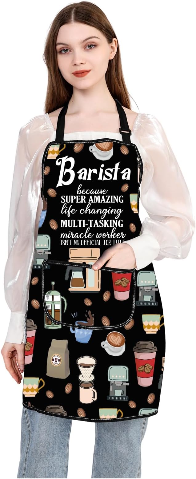 JXGZSO Barista Gift Barista Waterproof Kitchen Gift Coffee Server Apron with Pocket Coffee Lover Gift