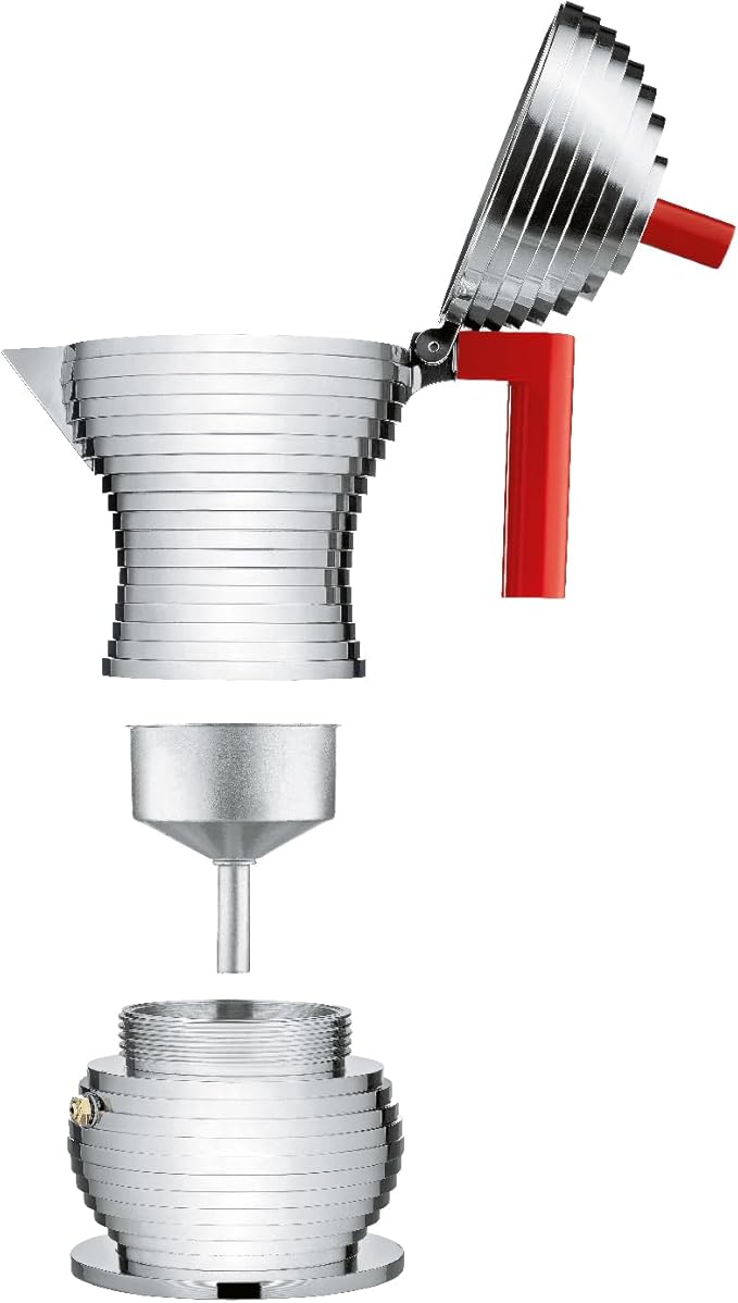 Alessi MDL02/6 R "Pulcina" Stove Top Espresso 6 Cup Coffee Maker in Aluminum Casting Handle And Knob in Pa, Red