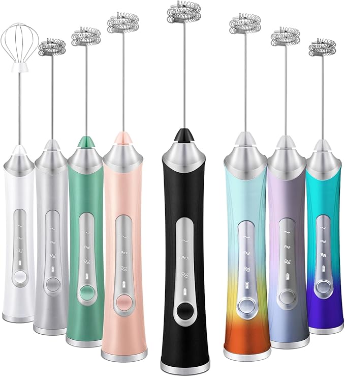 Rechargeable Milk Frother Handheld For Coffee,3 Speeds Frother Wand With Stand, Batidora De Mano Electrica,Coffee Frother With 2 Heads,Drink Mixer Electric Handheld,Kitchen Essentials (Colorful 3)