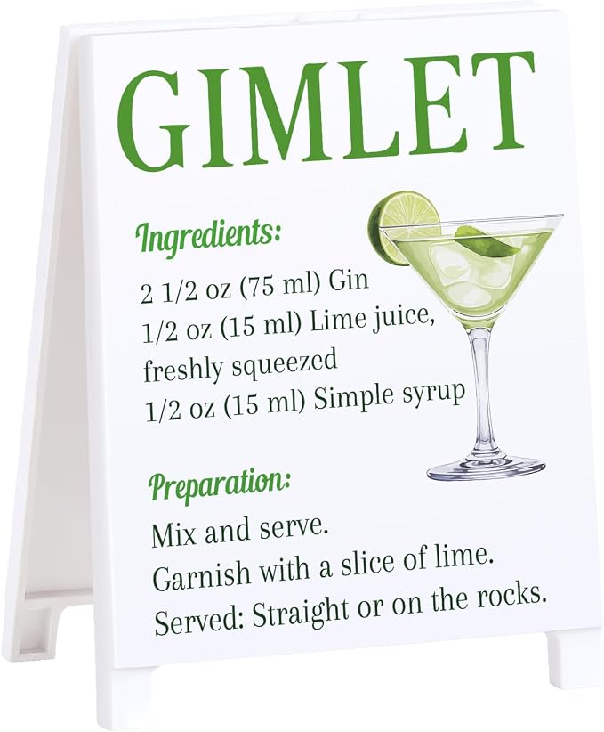 Gimlet Recipe Rustic Bar Decor for Home Cafe Farmhouse Cocktail Sign for Kitchen Bar Cart Accessories Mixology Christmas Gift for Bartender Men Women New Couple - 5.59 x 4.33 inch Acrylic Sign by Funnysignsandcozydecorgiftsforyourspacethatspeakyourmind