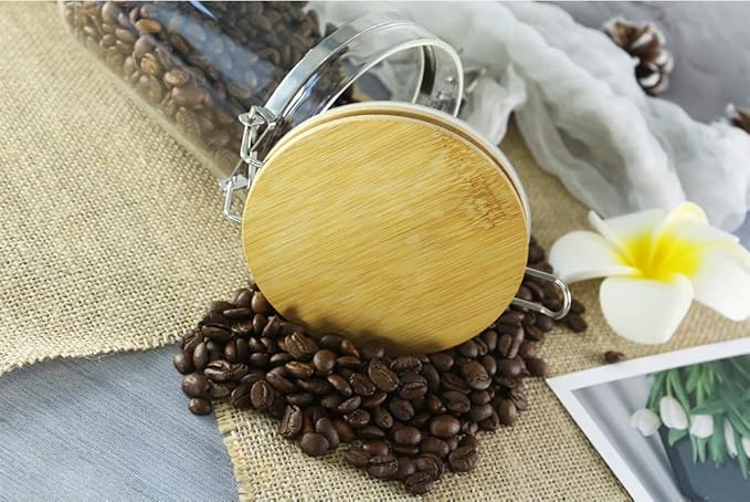 Glass Storage Jar with wooden Locking Clamp, Coffee Bean & Kitchen Food Container, Glass Sourdough Starter Jar (2PACK 35 OZ)