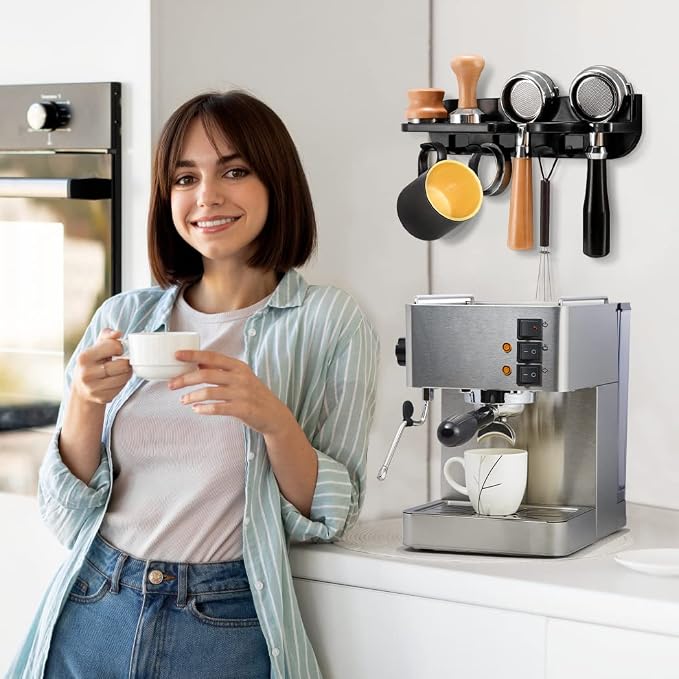 Espresso Tamper Holder Station Laelr Wall Mounted Coffee Station Organizer Coffee Distributor & Tamper 54mm/2.1'' Portafilter Storage Wall Shelf Espresso Accessories Organizer Rack for Bar Home Office - Image 7