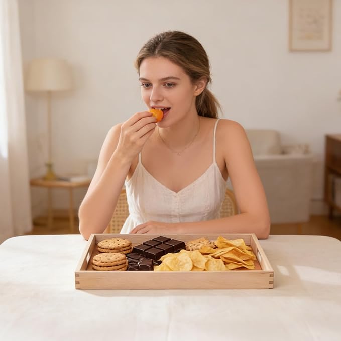Wooden Serving Tray with Handles (17 Inches) – Decorative Serving Trays Platter for Breakfast in Bed, Lunch, Dinner,Ottoman, Appetizers, Patio, BBQ,Coffee Table, Party (Beech)