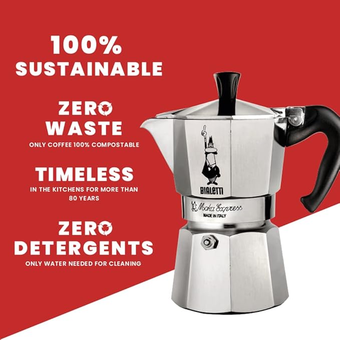 Bialetti Moka Express Iconic Italian Stovetop Espresso Maker (Silver, 3 Cups)